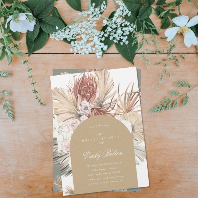 Simple Elegant Natural Arch Floral Pampas Boho Invitation (Creator Uploaded)