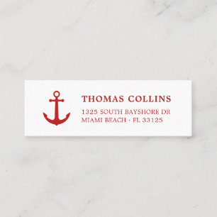 Simple Elegant Nautical Anchor Red and White Mini Business Card