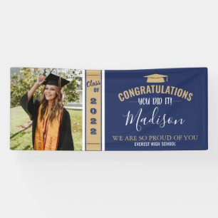 Simple Elegant Navy Blue 1 Photo Graduation Banner