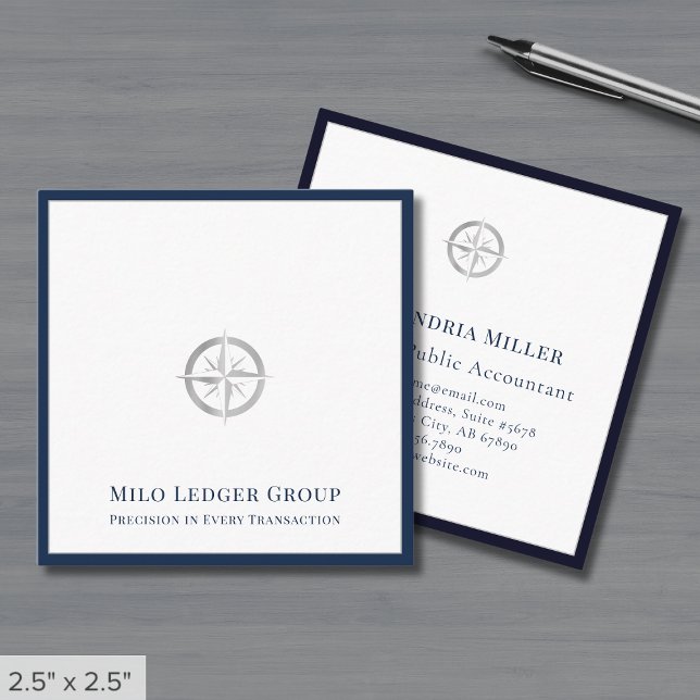 Simple Elegant Navy Blue Border Square Business Card (Creator Uploaded)