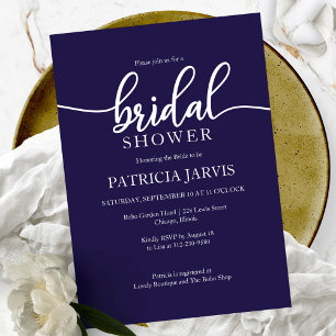 Simple Elegant Navy Blue Calligraphy Bridal Shower Invitation