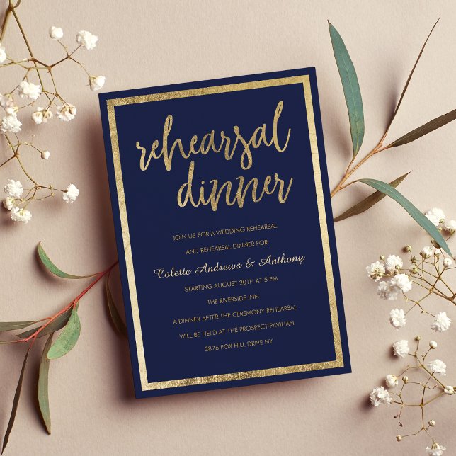 Simple elegant navy blue gold Rehearsal Dinner  Invitation (Simple elegant navy blue gold Rehearsal Dinner )