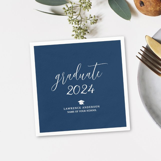 Simple Elegant Navy Blue Graduate 2024 Graduation Napkin (Creator Uploaded)