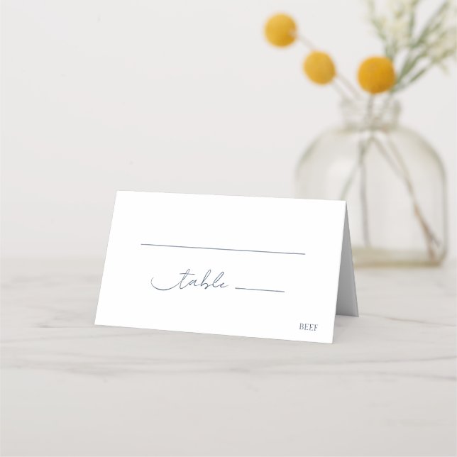 Simple Elegant Navy Blue Modern Script Wedding Place Card (Front)