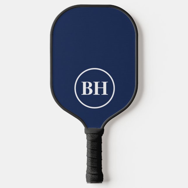 Simple Elegant Navy Blue Monogram Custom Pickleball Paddle (Front)