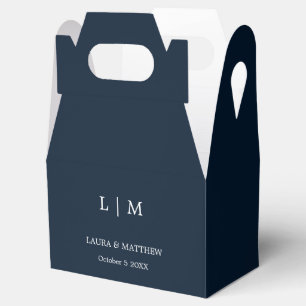 Simple Elegant Navy Blue Monogram Wedding Favour Box