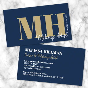 Simple Elegant Navy Blue Professional Monogram Business Card