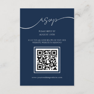 Simple Elegant Navy Blue QR Code Wedding RSVP Card