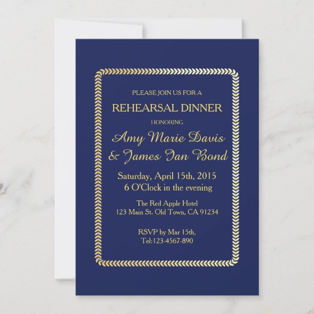 Simple Elegant Navy Blue Rehearsal Dinner Invite (Front)