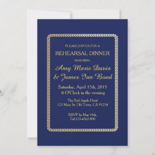 Simple Elegant Navy Blue Rehearsal Dinner Invite