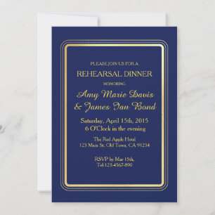 Simple Elegant Navy Blue Rehearsal Dinner Invite