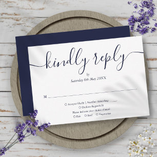 Simple Elegant Navy Blue Script Meal Choice RSVP Card
