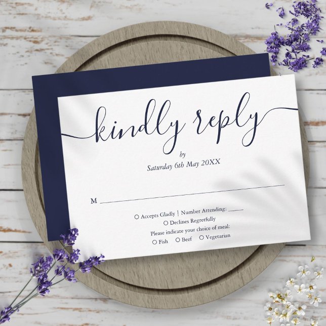 Simple Elegant Navy Blue Script Meal Choice RSVP Card (Creator Uploaded)
