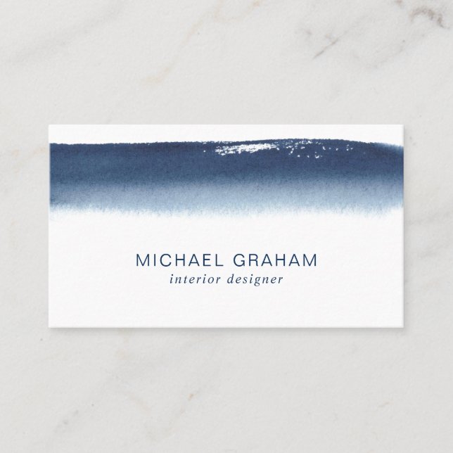 Simple Elegant Navy Blue Watercolor Modern Business Card (Front)