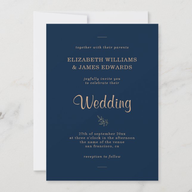 Simple Elegant Navy Blue Wedding Invitation (Front)