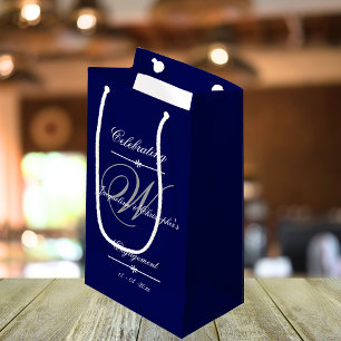 Simple Elegant Navy Blue & White Engagement Party Small Gift Bag