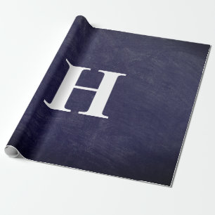 Simple Elegant Navy Blue White Monogram Simple Wrapping Paper