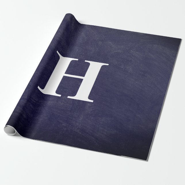 Simple Elegant Navy Blue White Monogram Simple Wrapping Paper (Unrolled)