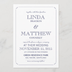 Simple Elegant Navy Blue White Wedding Invitation