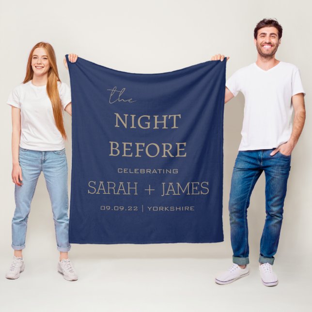 Simple Elegant Navy & Gold Name Date Wedding  Fleece Blanket (In Situ)