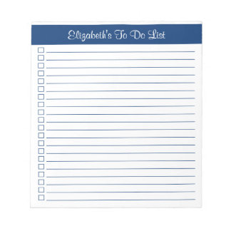 Simple Elegant Navy Lined One Column Checklist Notepad