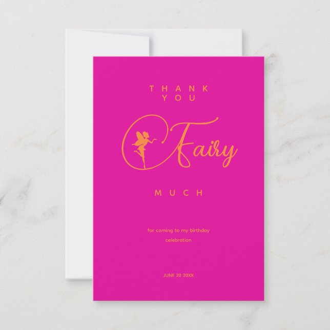 Simple Elegant Neon Pink Fairy Thank You Card (Front)