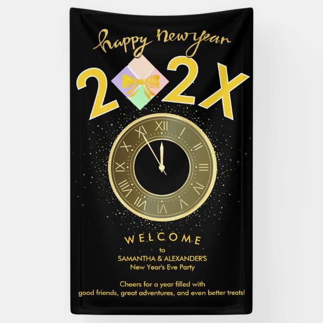 Simple Elegant New Year's Eve Gift Box Bow Welcome Banner (Vertical)