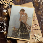 Simple elegant newlywed Merry Christmas Holiday Card<br><div class="desc">Elegant faux gold script wedding couple photo overlay name and text personalised first Christmas holiday card.</div>