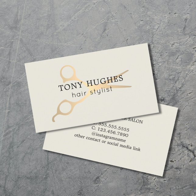Simple Elegant Old White Gold Scissors Hairstylist Business Card (Creator Uploaded)