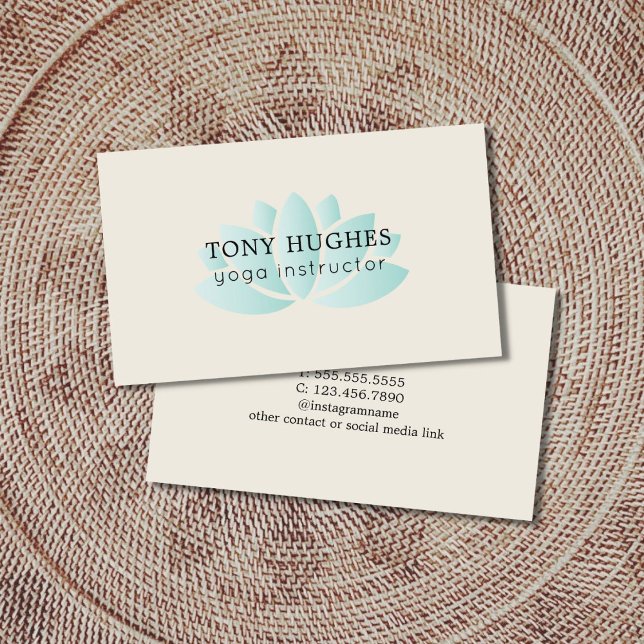 Simple Elegant Old White Turquoise Lotus Icon Yoga Business Card (Creator Uploaded)