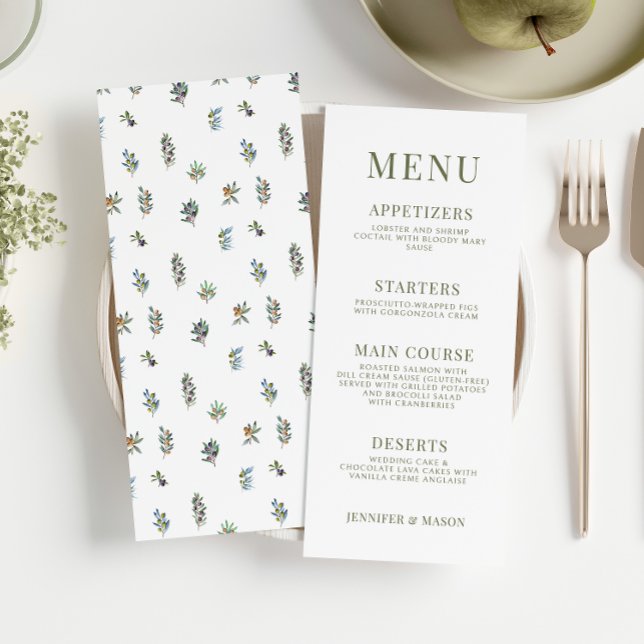 Simple elegant olive branches boho wedding menu (Creator Uploaded)