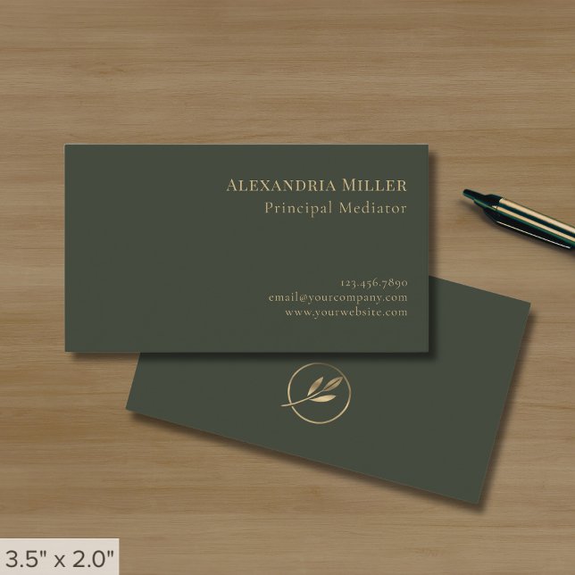 Simple Elegant Olive Green Leaf Logo Business Card (Creator Uploaded)
