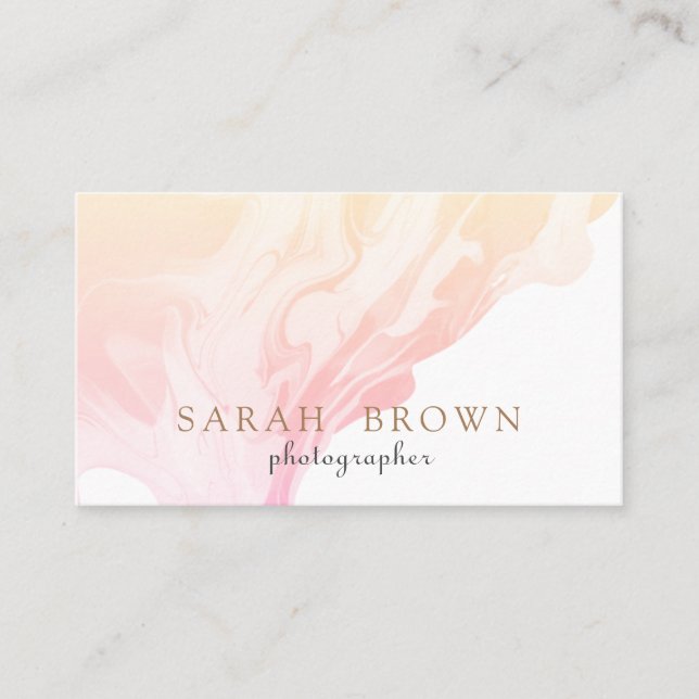 Simple Elegant Ombre Pink Peach Marble Seamless Business Card (Front)