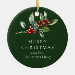 Simple Elegant One Photo Christmas Botanical Ceramic Ornament