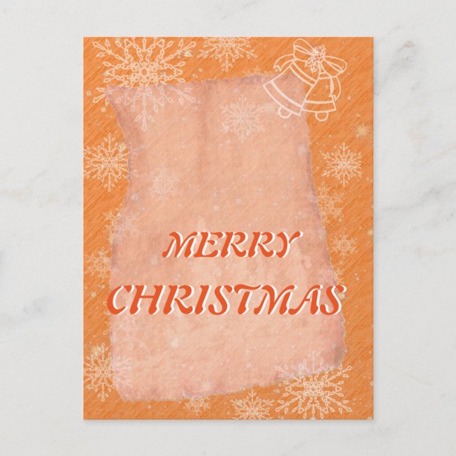 Simple Elegant Orange Bell Snowflake Christmas Holiday Postcard (Front)