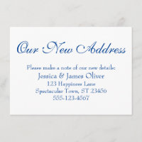 Simple, Elegant Our New Address Dark Blue on White