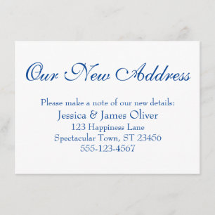 Simple, Elegant Our New Address Dark Blue on White Enclosure Card