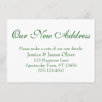 Simple Elegant Our New Address Deep Green on White