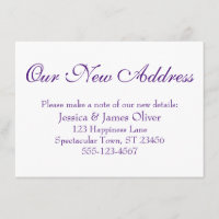 Simple, Elegant Our New Address Purple on White