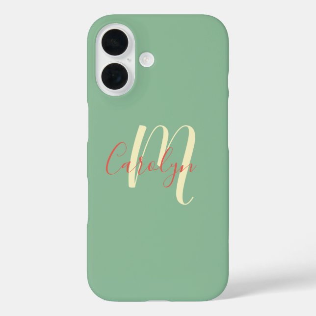 Simple, elegant, pale green, your name and initial Case-Mate iPhone case (Back)