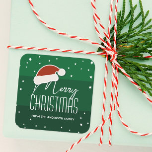Simple Elegant Papercut Santa Hat Merry Christmas Square Sticker