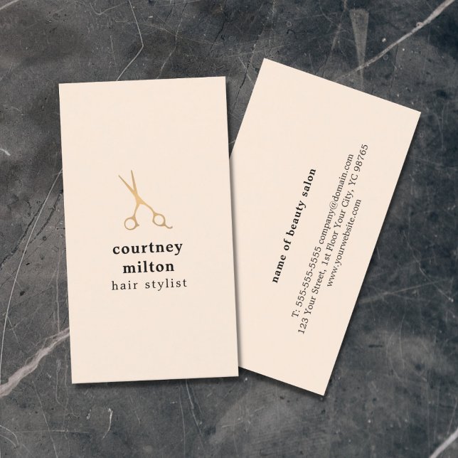Simple Elegant Pastel Faux Gold Scissor Hair Business Card (Creator Uploaded)