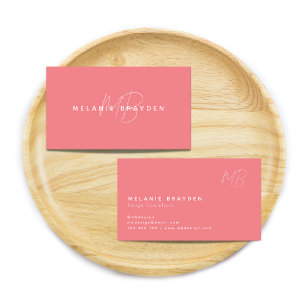Simple Elegant Pastel Pink Minimalist Two Monogram Business Card