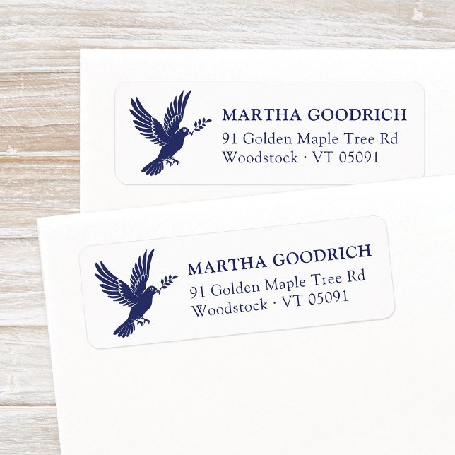 Simple Elegant Peace Dove Deep Blue Return Address Label (Peace on Earth, Peace Dove, navy blue Christmas return address label with elegant style.)