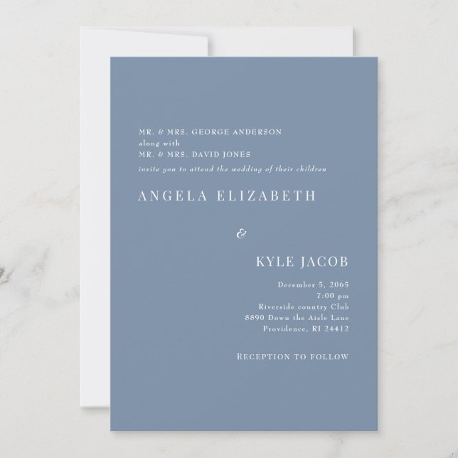 Simple & Elegant Periwinkle White Text Wedding  Invitation (Front)