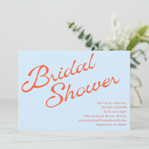 Simple Elegant Persimmon Blue Script Bridal Shower Invitation