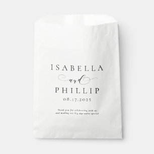 Simple elegant personalised black white wedding favour bag