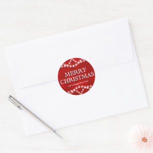 Simple Elegant Personalised Merry Christmas Lights Classic Round Sticker