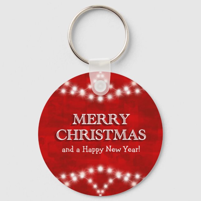 Simple Elegant Personalised Merry Christmas Lights Key Ring (Front)