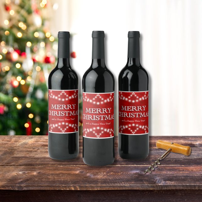 Simple Elegant Personalised Merry Christmas Lights Wine Label (Creator Uploaded)